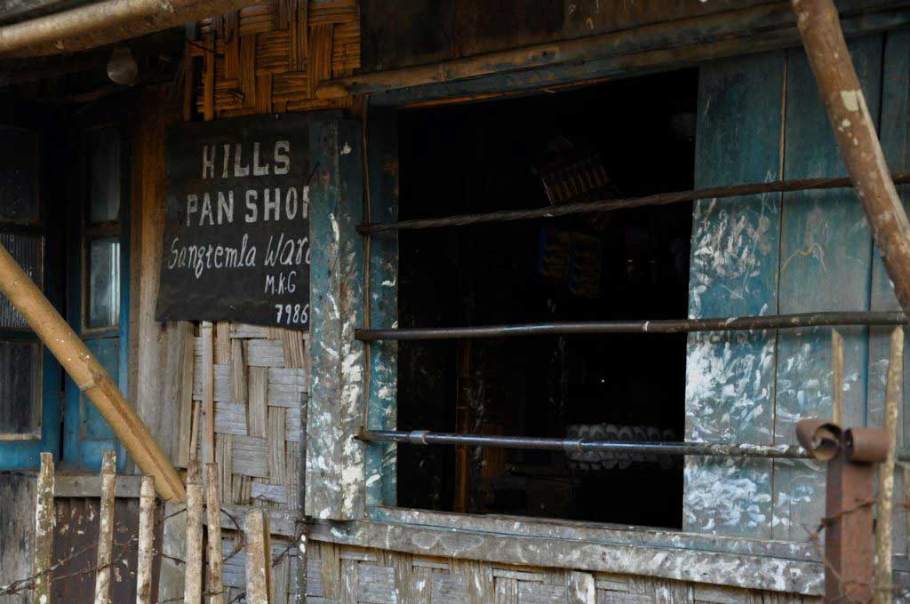 paan shop, that are small stall where the paan is prepared and sold, usually in pack of six. Mokokchung, Nagaland. India