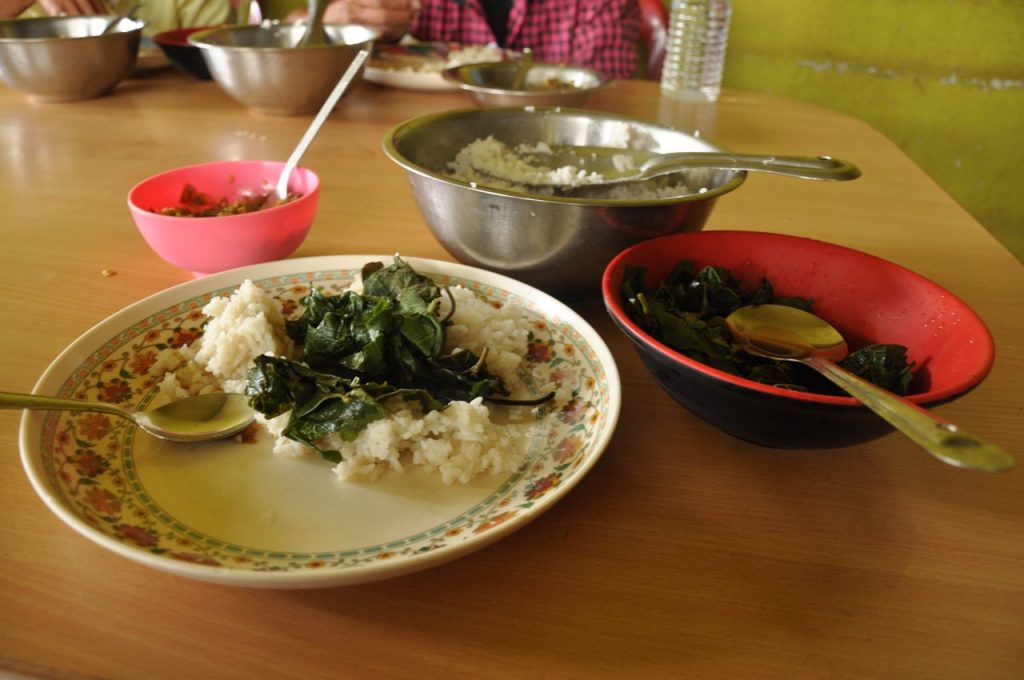 But in the small villages or in more remote areas as Mon, there is not much more to eat than rice and some boiled greens, seasoned with a fermented and spicy vegetables.