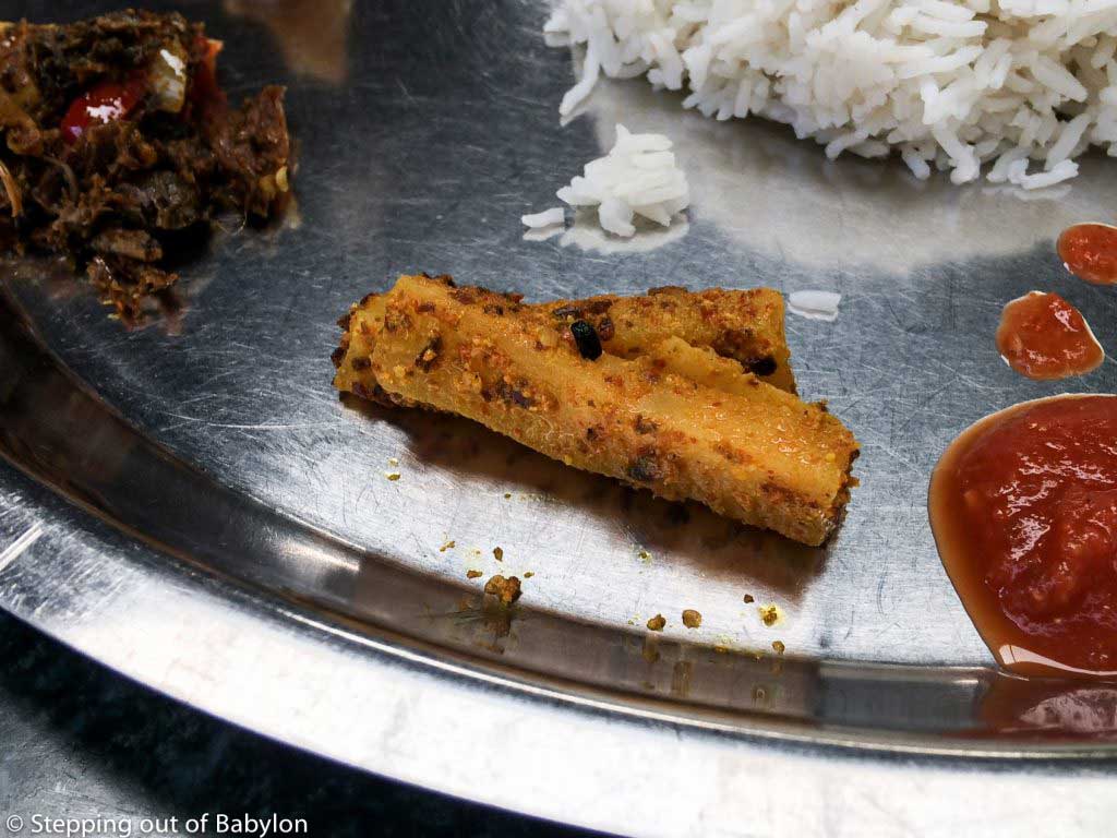 Radish Pickle as a side dish of dal bhat at Muktinath_Restaurant.