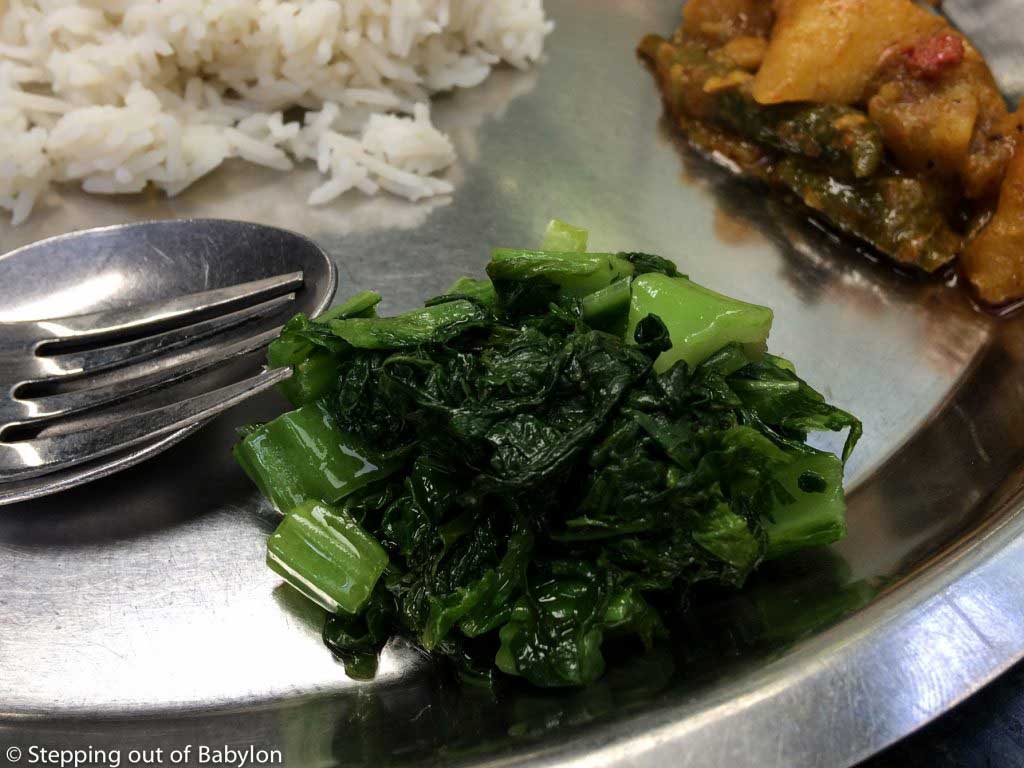 saag from the dal bhat served at Muktinath Restaurant.