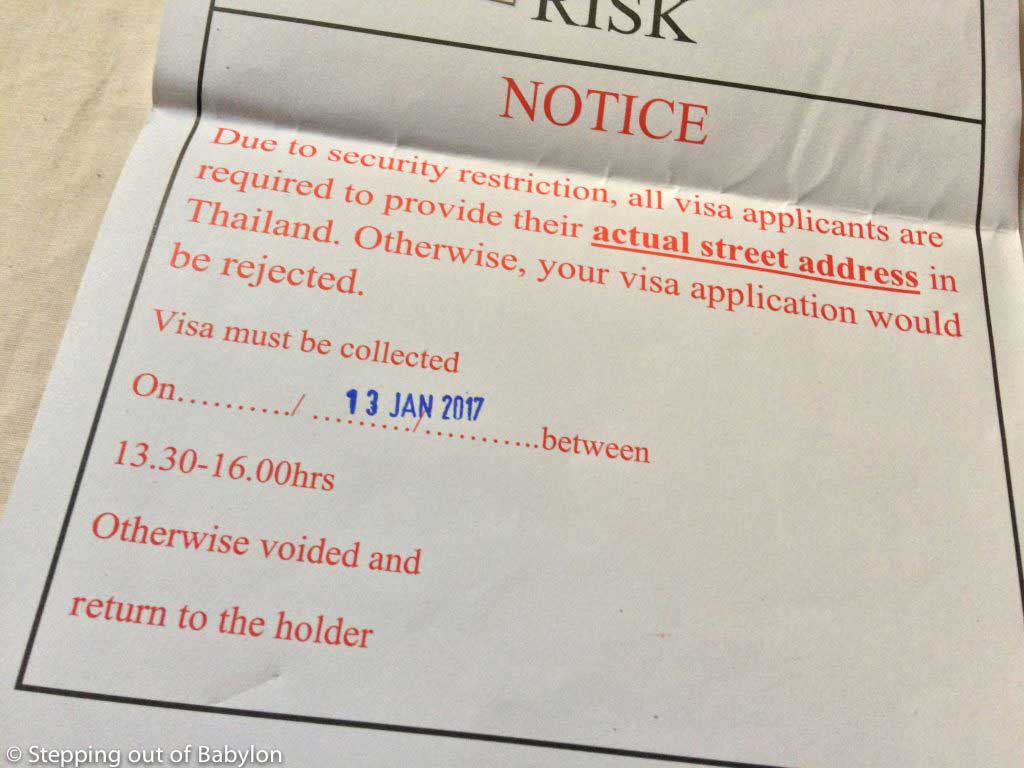 Note: you must write an address of a place or the guest house where you plan to stay in Thailand... don’t need to make proof of any reservation but you must provide a valid name and an address.