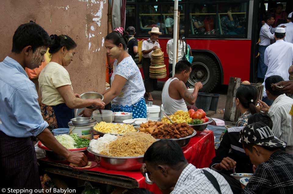 Yangon... where the street food is present everywhere, following a precise but indecipherable schedule, with a paratha stall vanish and replaced by a paan hawker in a blink.
