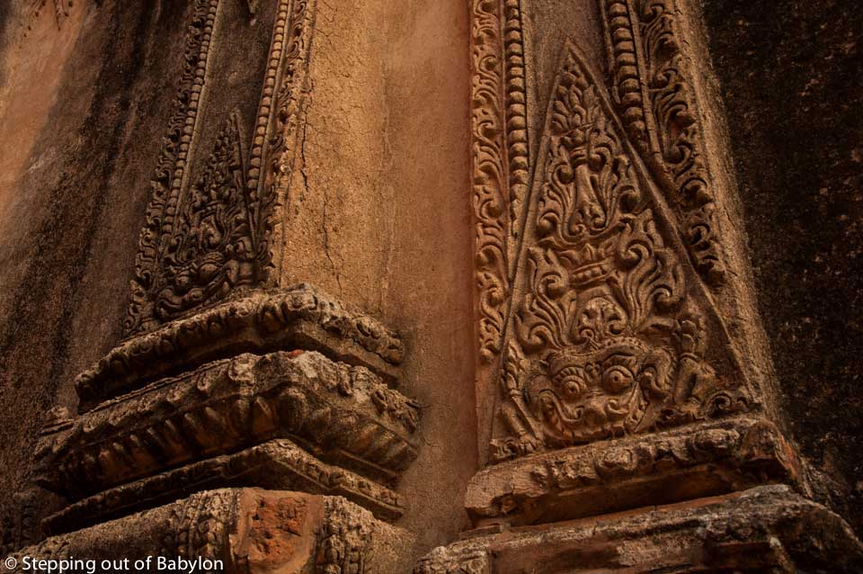 Stone carving with traditional "kanot" decoration. Bagan, Mayanmar