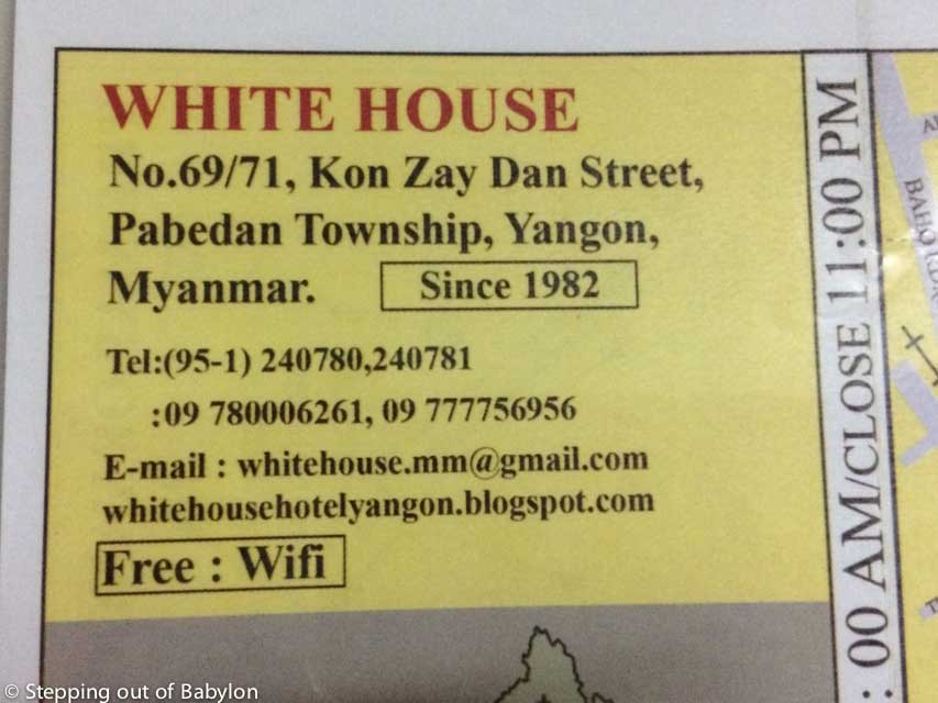 White House Hotel Yangon. Address and contact