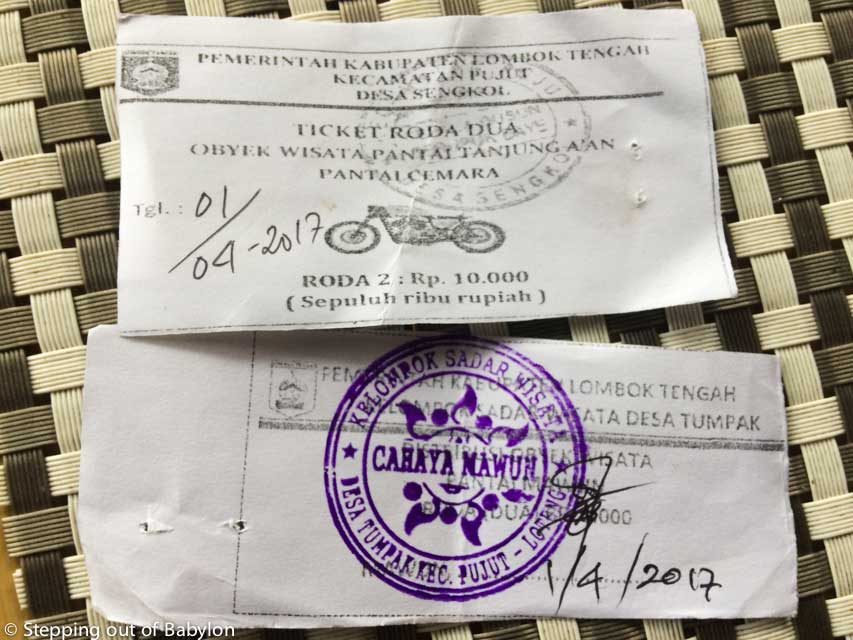 ticket to park at Seger, Tanjung Aan and Mawun beaches. Kuta, Lombok