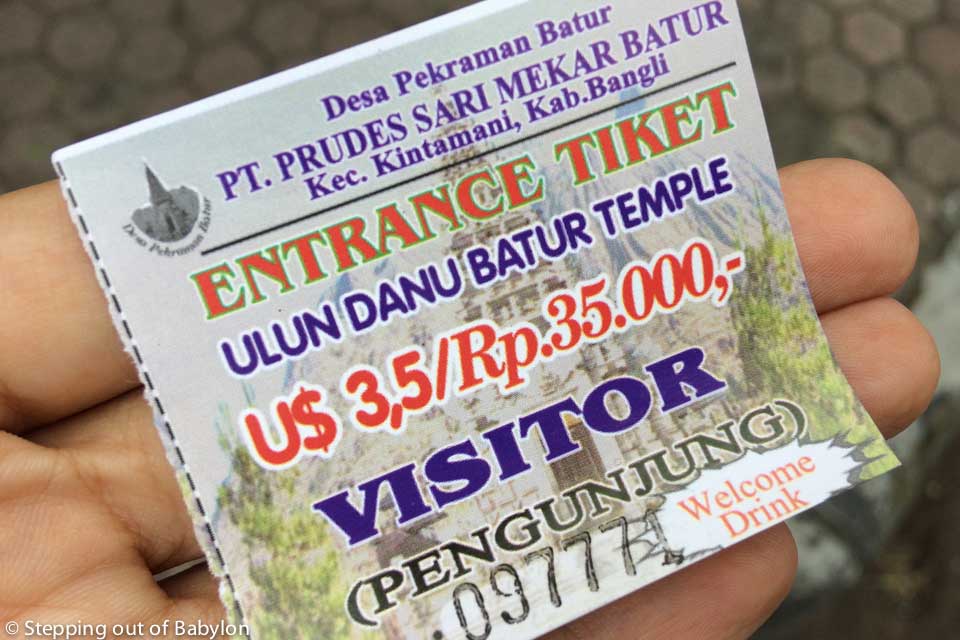 entrance ticket for Pura Ulun Danu Batur