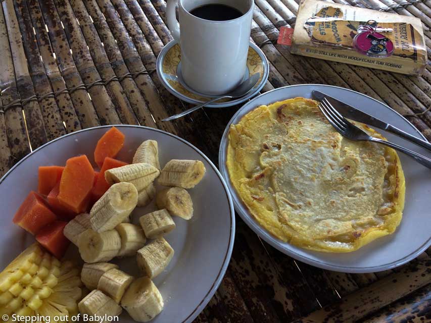 breakfast at Matra Bungalows... there's also a menu that include Sasak specialities that are delicious here. Tetebatu. Lombok