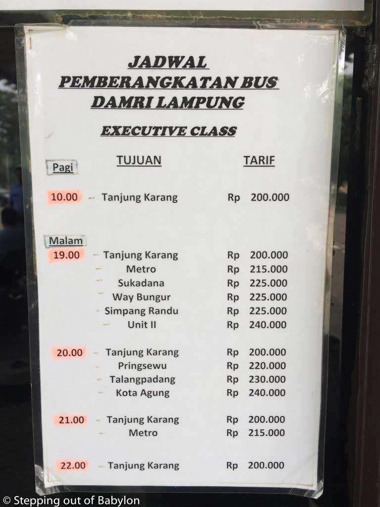 DAMRI buses from Jakarta to Sumatra. Prices and schedule. Executive class