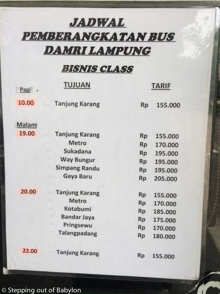 DAMRI buses from Jakarta to Sumatra. Prices and schedule. Bussines class
