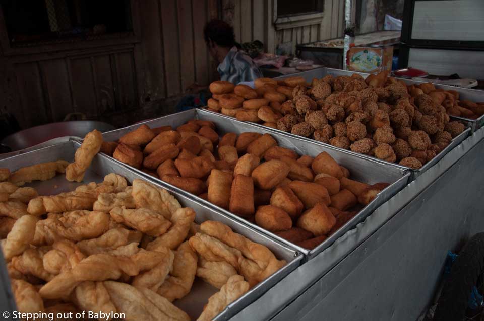 Goregan, fry tofu, banana, tempeh... at the sttreet of Yogyakarta