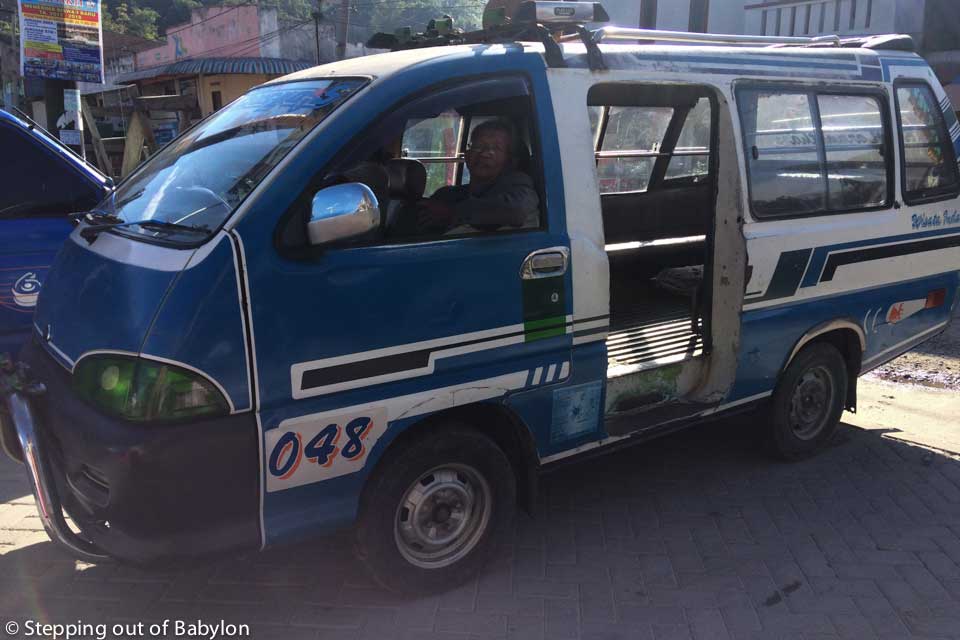 "angkot" from Parapat's main road to the boat pier to Pulau Samosir