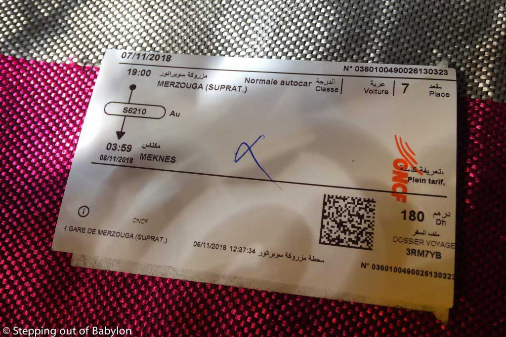 Bus ticket from Merzouga to Meknes