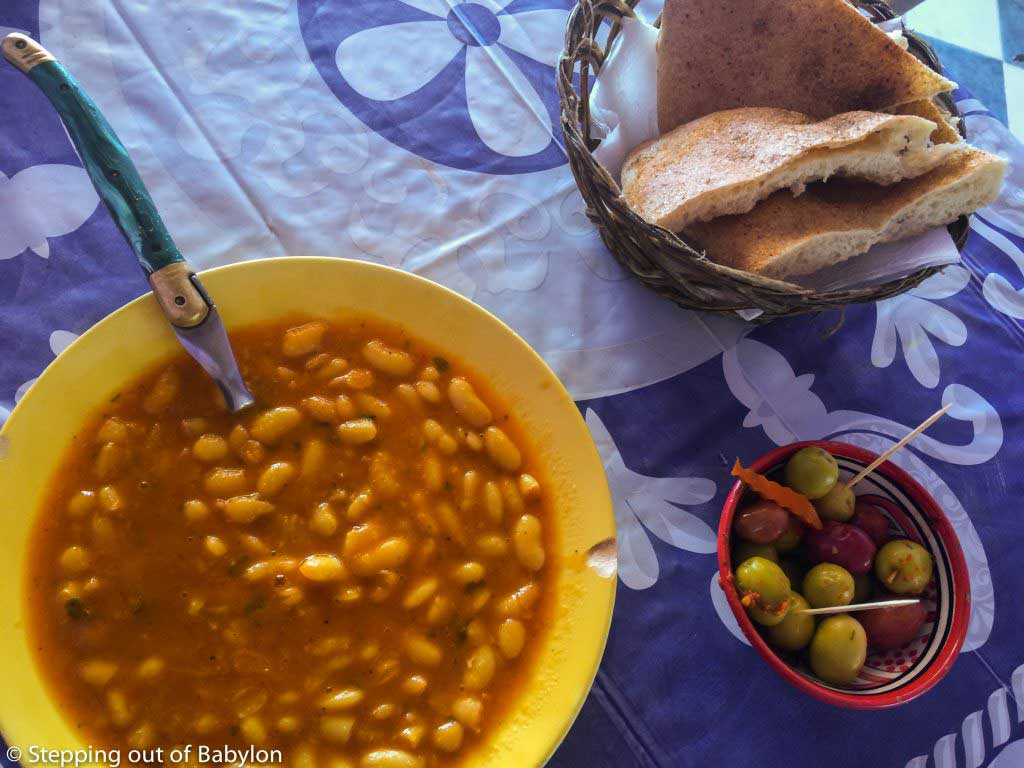 lubia, a white beans soup, served in one of the small eateries that you can find along the main road of Merzouga