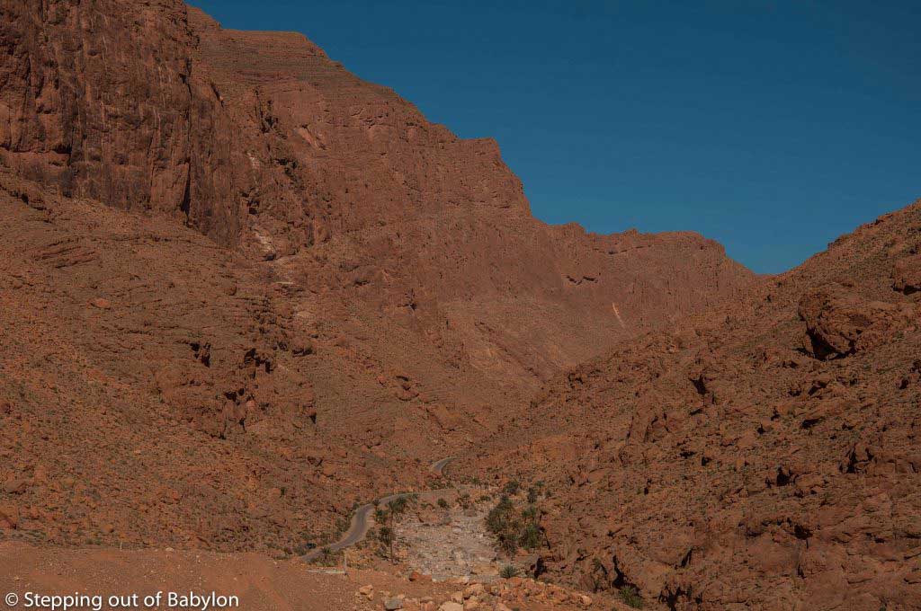 rocky and desert canyon behind the Todra Gorge